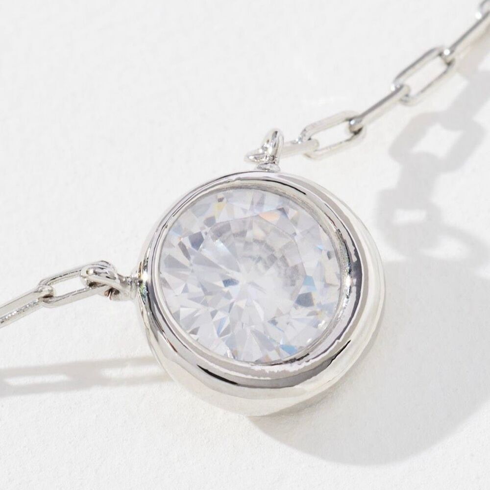 Anthropologie * Bezel Crystal Cirque Necklace Silver CZ Pendant NWT 15.5”